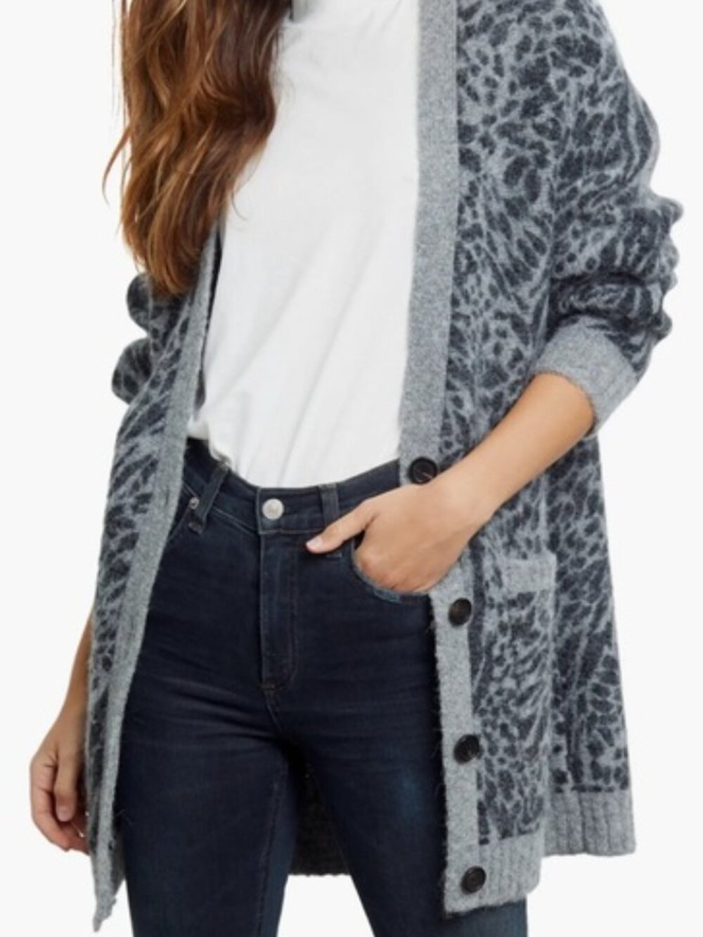 RAILS Oslo Cardigan | Grey Mixed Animal | Size L